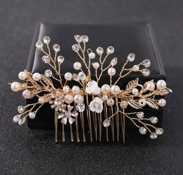 Pearl and Golden Bridal Hair Comb